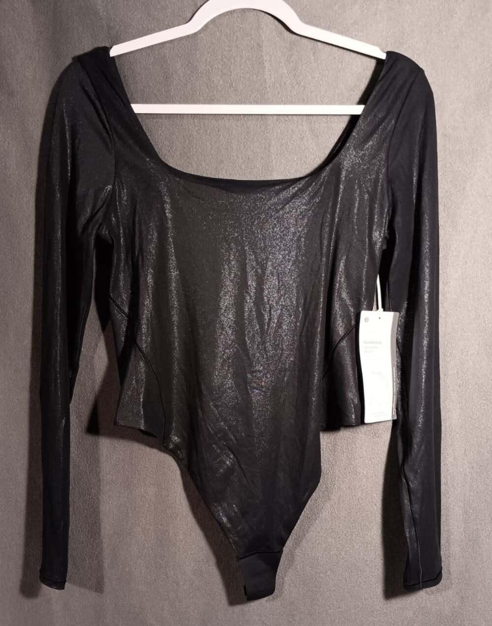 NEW Lululemon Wundermost Nulu Shine Bodysuit Large Long Sleeve Thong Black